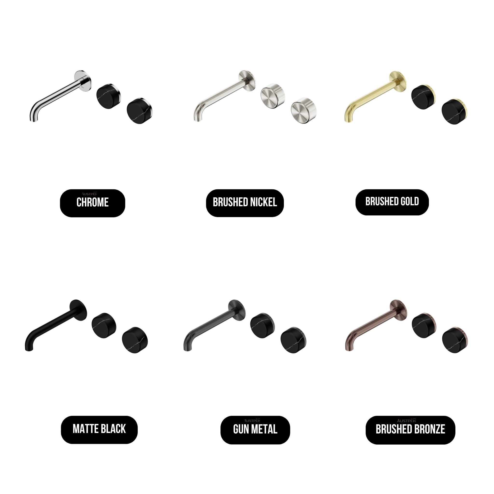 NERO SERENITY WALL BASIN SET OFFSET SPOUT WITH MARQUINA BLACK HANDLE CHROME (AVAILABLE IN 160MM, 185MM AND 220MM)