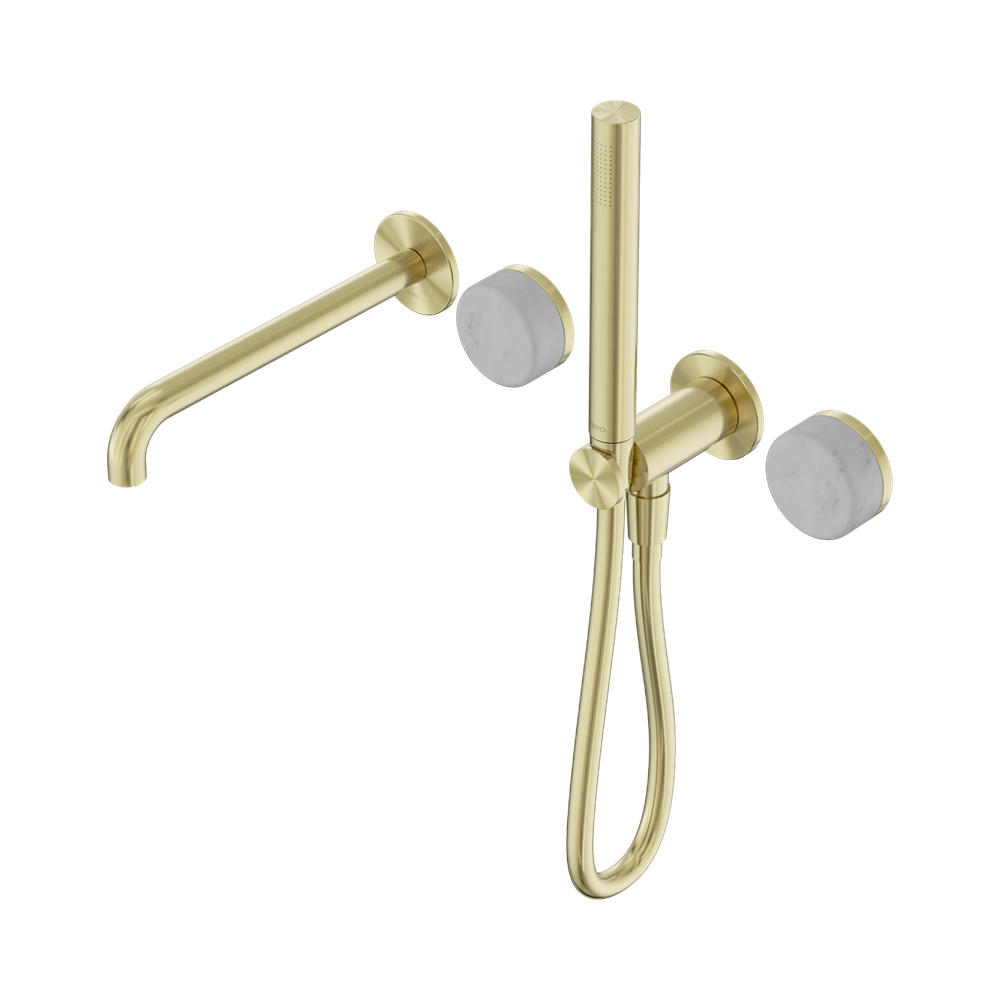 NERO SERENITY PROGRESSIVE SHOWER SYSTEM WITH SPOUT WITH CARRARA HANDLE AND SLIM SHOWER BRUSHED GOLD