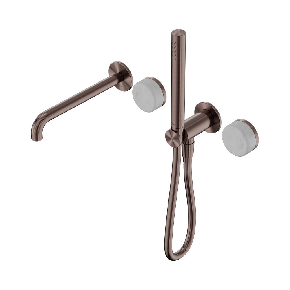 NERO SERENITY PROGRESSIVE SHOWER SYSTEM WITH SPOUT WITH CARRARA HANDLE AND SLIM SHOWER BRUSHED BRONZE