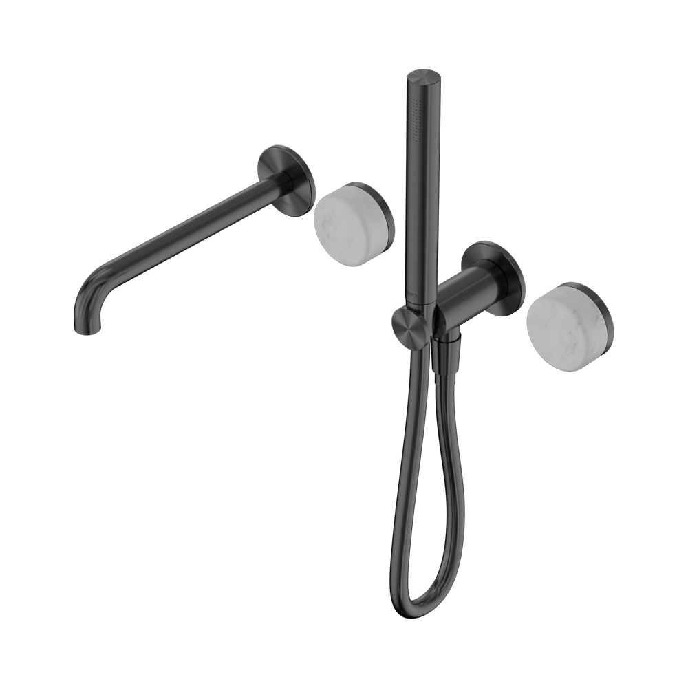 NERO SERENITY PROGRESSIVE SHOWER SYSTEM WITH SPOUT WITH CARRARA HANDLE AND SLIM SHOWER GUN METAL