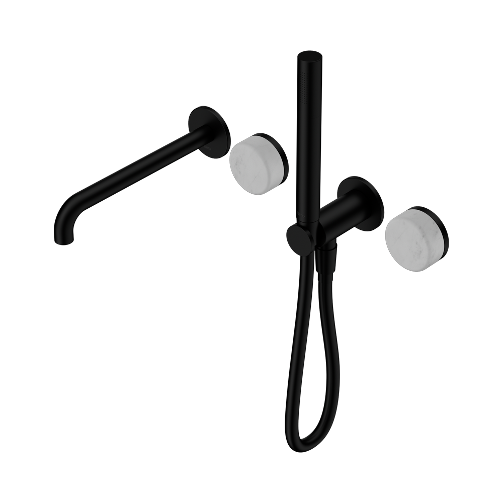 NERO SERENITY PROGRESSIVE SHOWER SYSTEM WITH SPOUT WITH CARRARA HANDLE AND SLIM SHOWER MATTE BLACK
