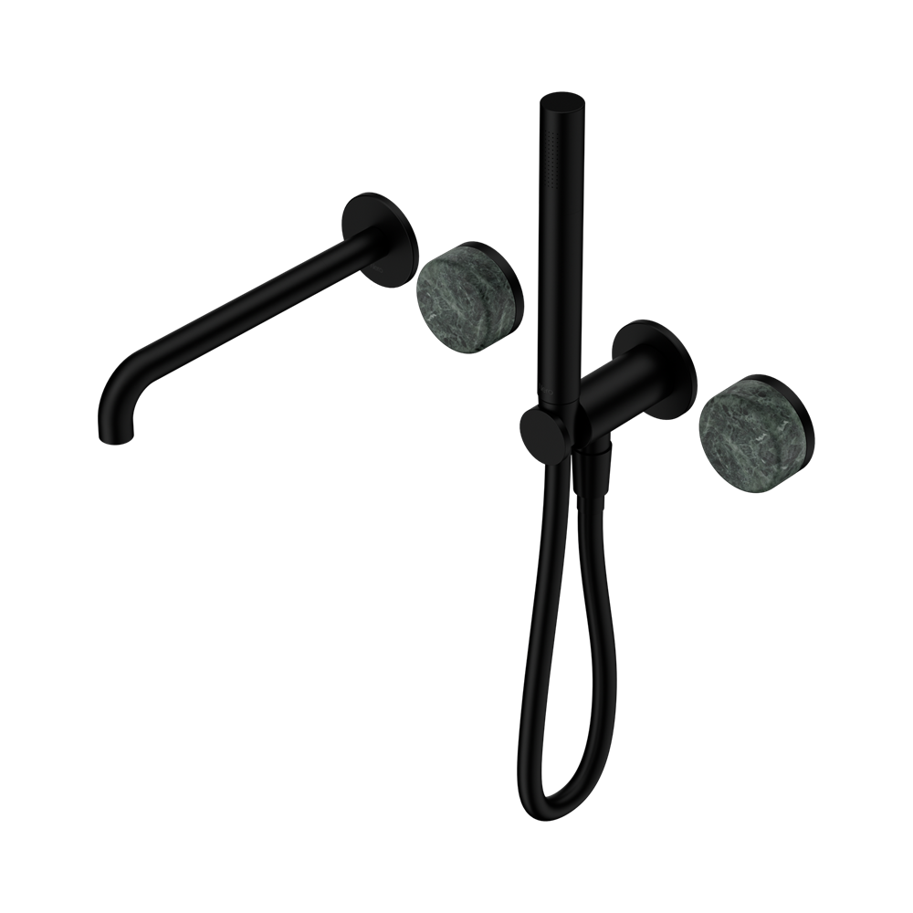 NERO SERENITY PROGRESSIVE SHOWER SYSTEM WITH SPOUT WITH VERDE ALPI HANDLE AND SLIM SHOWER MATTE BLACK