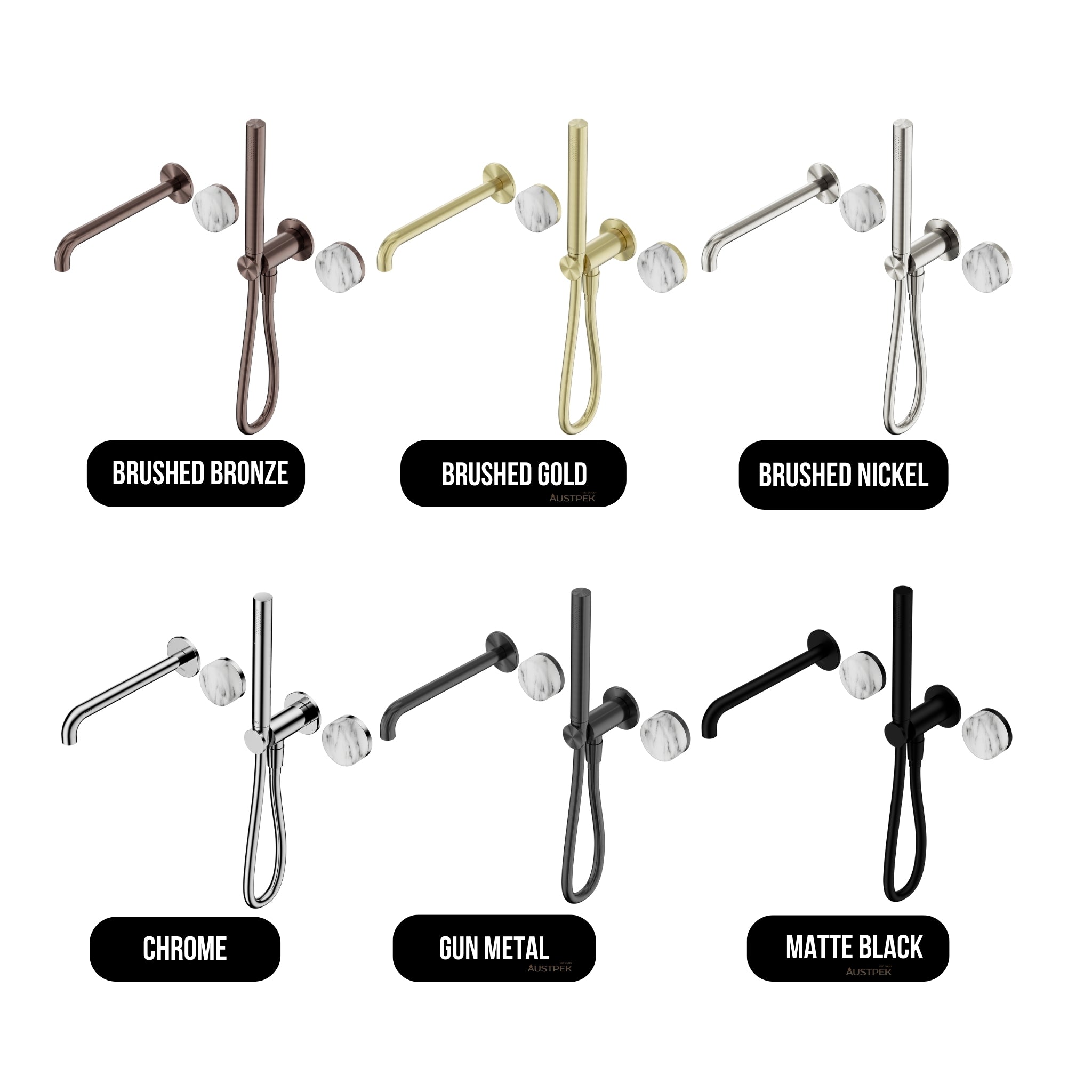 NERO SERENITY PROGRESSIVE SHOWER SYSTEM WITH SPOUT WITH ARABESCATO CORCHIA HANDLE AND SLIM SHOWER BRUSHED BRONZE