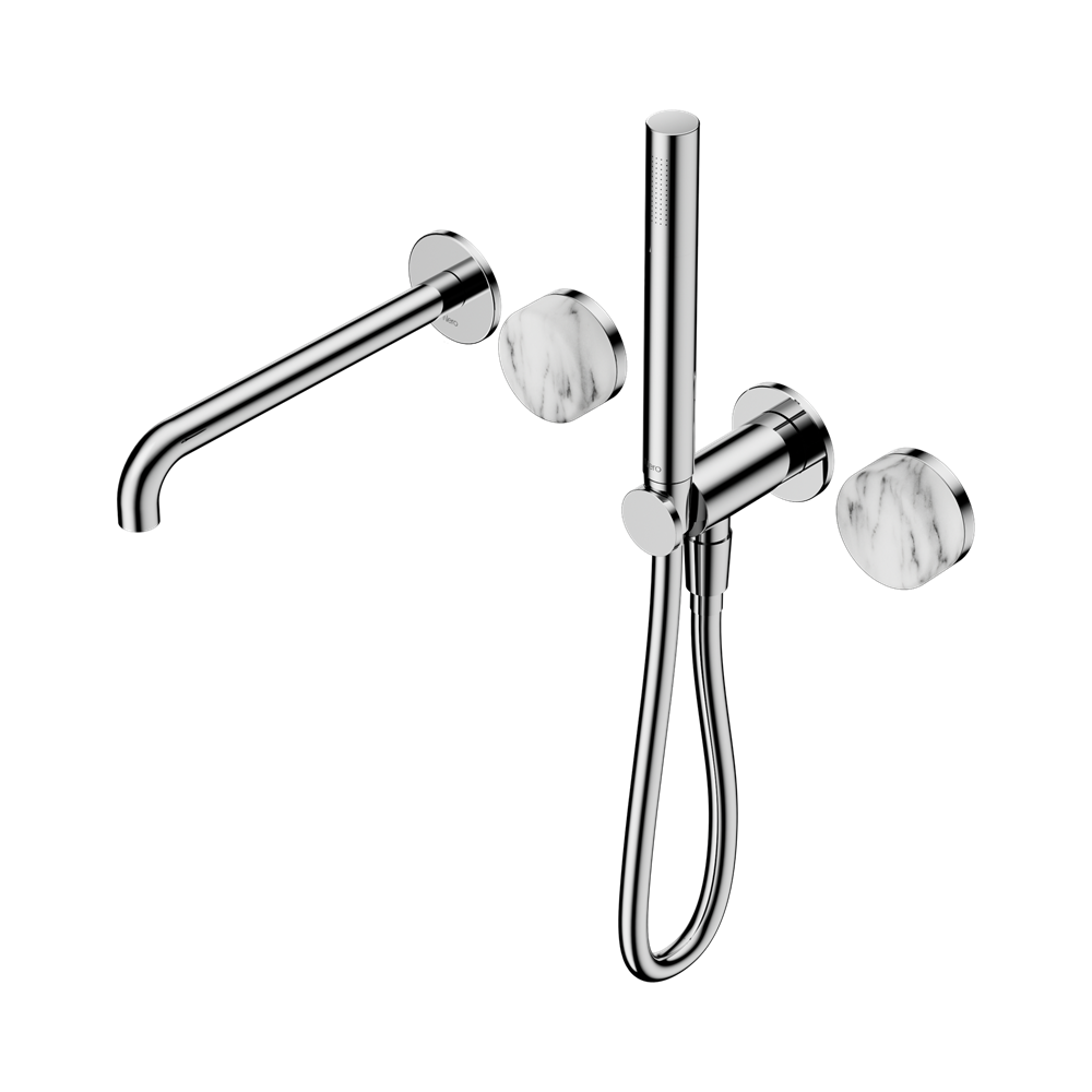 NERO SERENITY PROGRESSIVE SHOWER SYSTEM WITH SPOUT WITH ARABESCATO CORCHIA HANDLE AND SLIM SHOWER CHROME