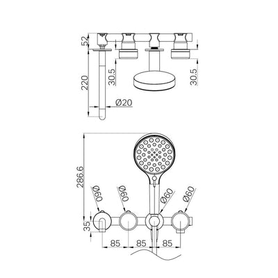NERO SERENITY PROGRESSIVE SHOWER SYSTEM WITH SPOUT WITH VERDE ALPI HANDLE AND SERENITY HAND SHOWER BRUSHED BRONZE