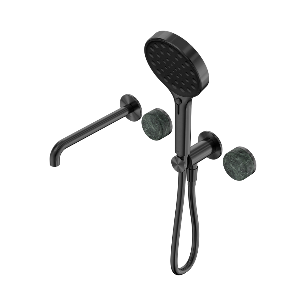 NERO SERENITY PROGRESSIVE SHOWER SYSTEM WITH SPOUT WITH VERDE ALPI HANDLE AND SERENITY HAND SHOWER GUN METAL