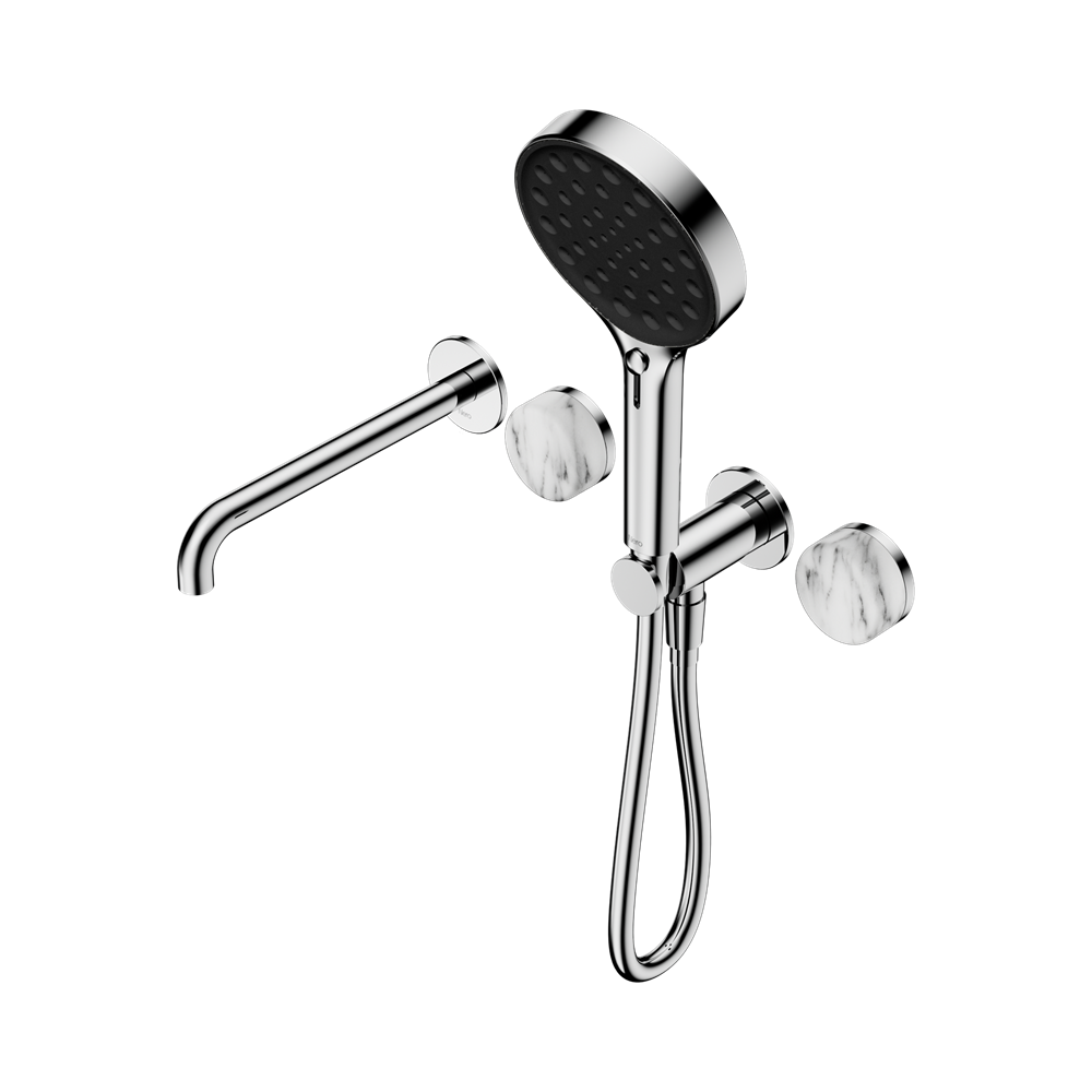 NERO SERENITY PROGRESSIVE SHOWER SYSTEM WITH SPOUT WITH ARABESCATO CORCHIA HANDLE AND SERENITY HAND SHOWER CHROME