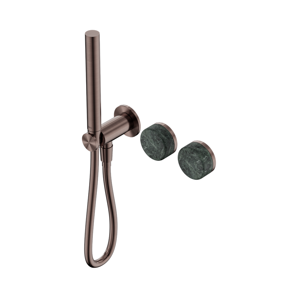 NERO SERENITY PROGRESSIVE SHOWER SYSTEM WITH VERDE ALPI HANDLE AND SLIM SHOWER BRUSHED BRONZE