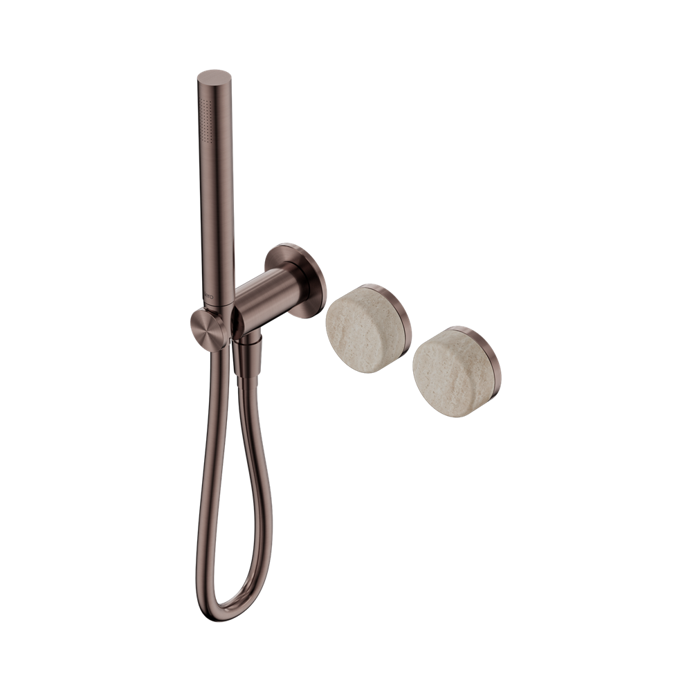 NERO SERENITY PROGRESSIVE SHOWER SYSTEM WITH ROME TRAVERTINE HANDLE AND SLIM SHOWER BRUSHED BRONZE