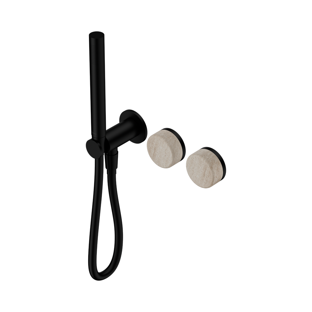 NERO SERENITY PROGRESSIVE SHOWER SYSTEM WITH ROME TRAVERTINE HANDLE AND SLIM SHOWER MATTE BLACK