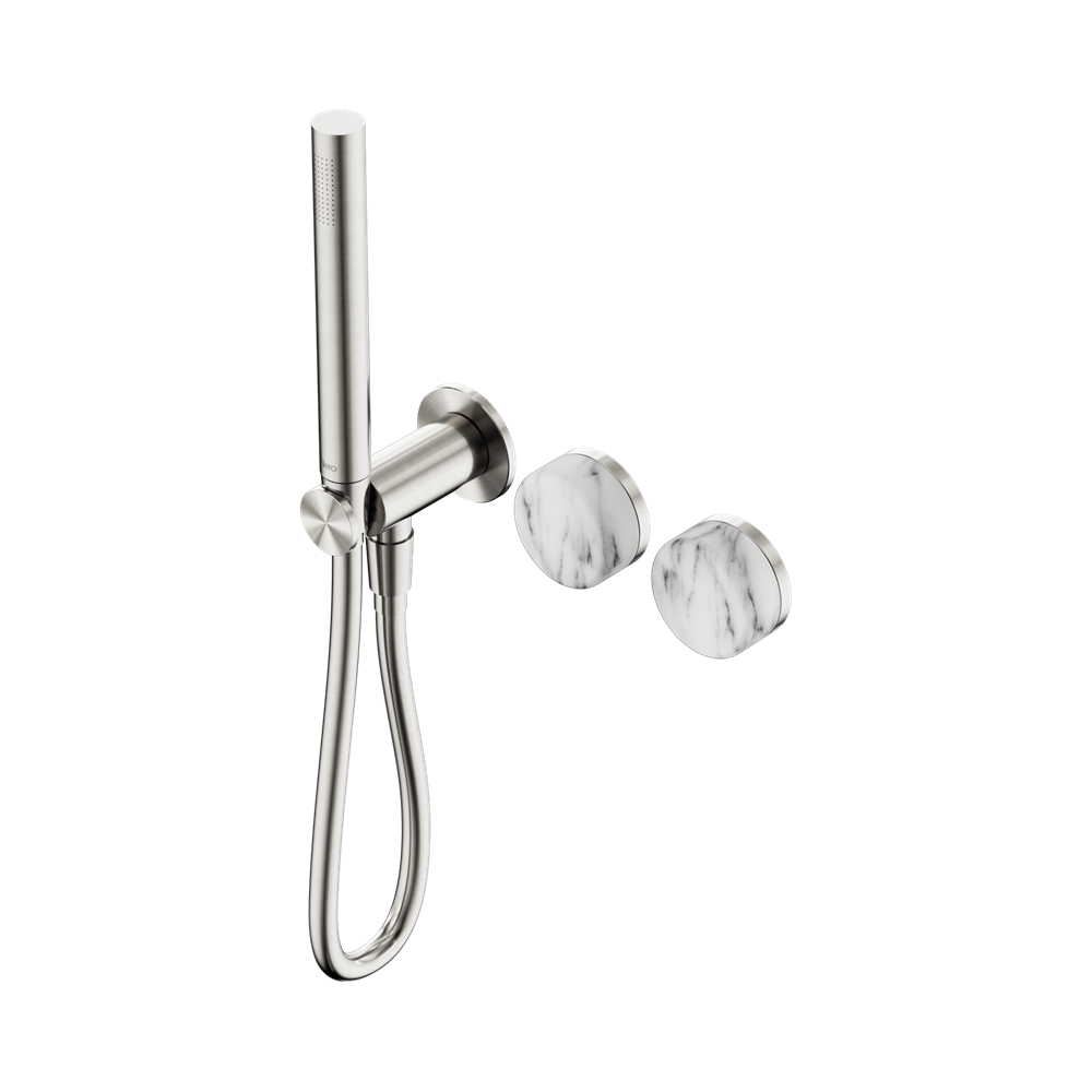 NERO SERENITY PROGRESSIVE SHOWER SYSTEM WITH ARABESCATO CORCHIA HANDLE AND SLIM SHOWER BRUSHED NICKEL