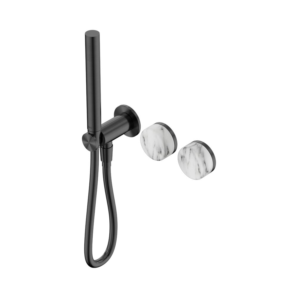 NERO SERENITY PROGRESSIVE SHOWER SYSTEM WITH ARABESCATO CORCHIA HANDLE AND SLIM SHOWER GUN METAL