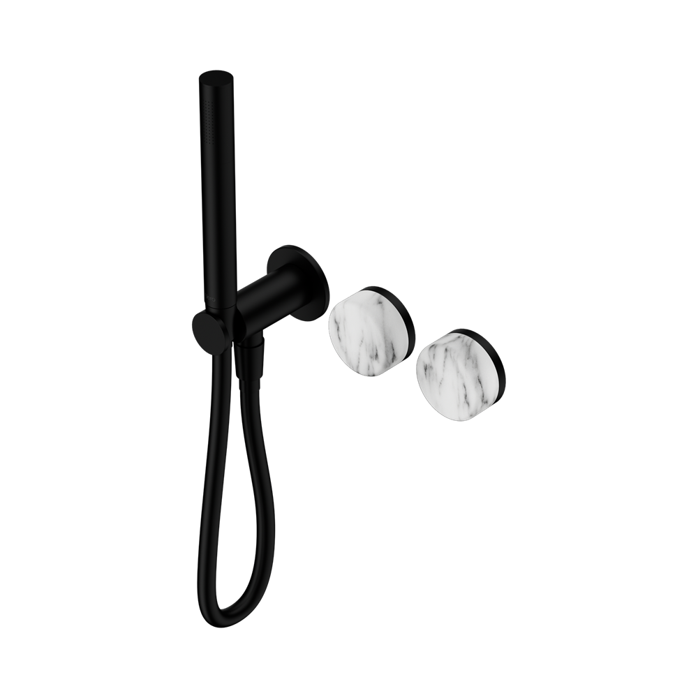 NERO SERENITY PROGRESSIVE SHOWER SYSTEM WITH ARABESCATO CORCHIA HANDLE AND SLIM SHOWER MATTE BLACK