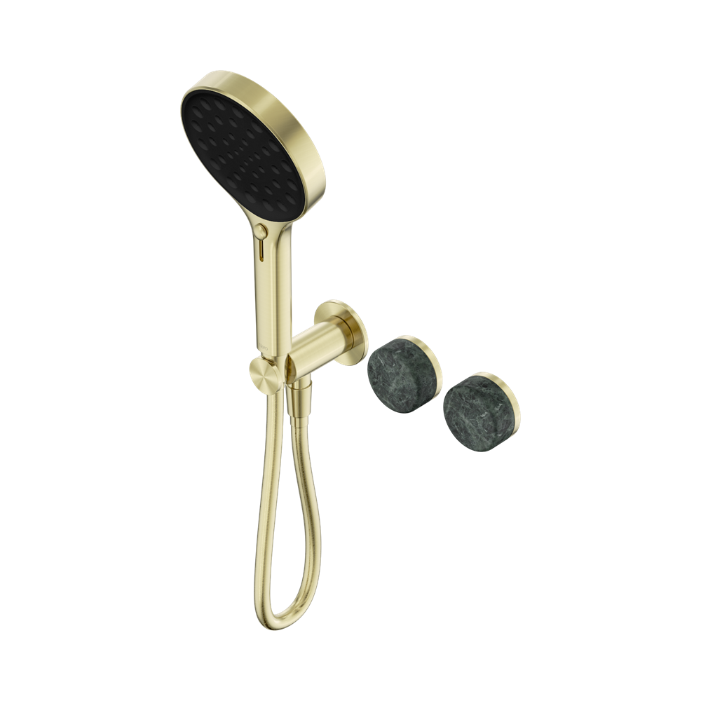 NERO SERENITY PROGRESSIVE SHOWER SYSTEM WITH VERDE ALPI HANDLE AND SERENITY HAND SHOWER BRUSHED GOLD