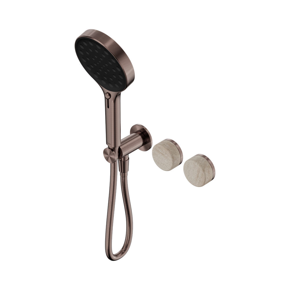 NERO SERENITY PROGRESSIVE SHOWER SYSTEM WITH ROME TRAVERTINE HANDLE AND SERENITY HAND SHOWER BRUSHED BRONZE