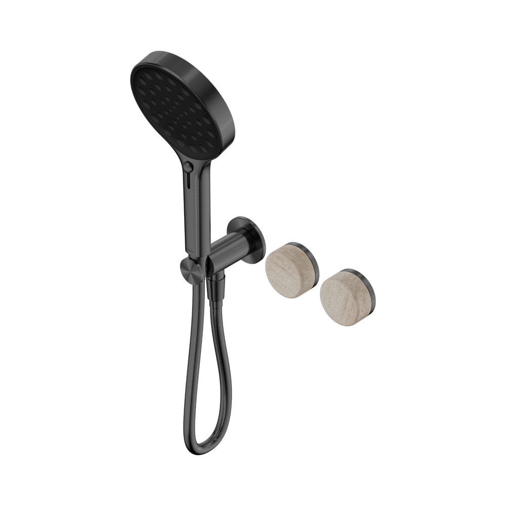 NERO SERENITY PROGRESSIVE SHOWER SYSTEM WITH ROME TRAVERTINE HANDLE AND SERENITY HAND SHOWER GUN METAL