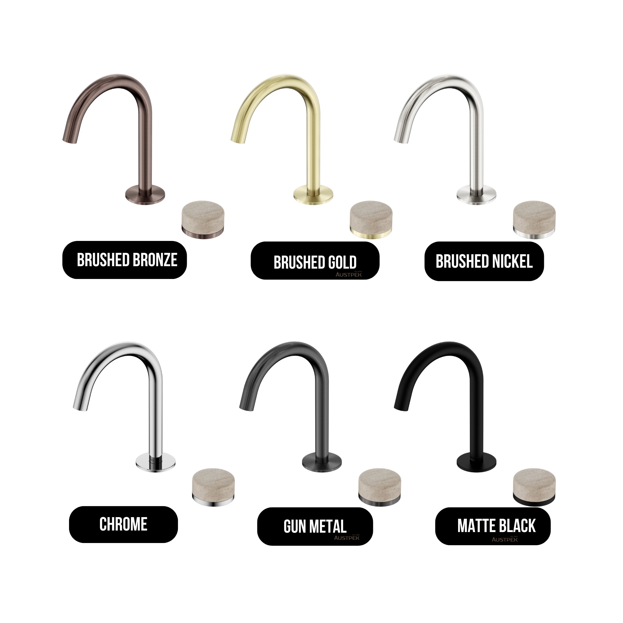 NERO SERENITY PROGRESSIVE BASIN MIXER ARC SPOUT WITH ROME TRAVERTINE HANDLE 210MM BRUSHED GOLD