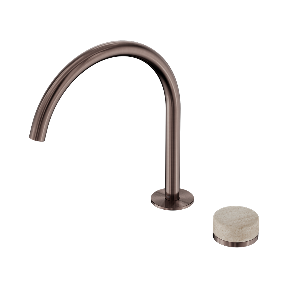 NERO SERENITY PROGRESSIVE BATH/KITCHEN MIXER ARC SPOUT WITH ROME TRAVERTINE HANDLE 260MM BRUSHED BRONZE