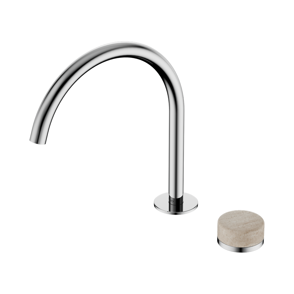 NERO SERENITY PROGRESSIVE BATH/KITCHEN MIXER ARC SPOUT WITH ROME TRAVERTINE HANDLE 260MM CHROME