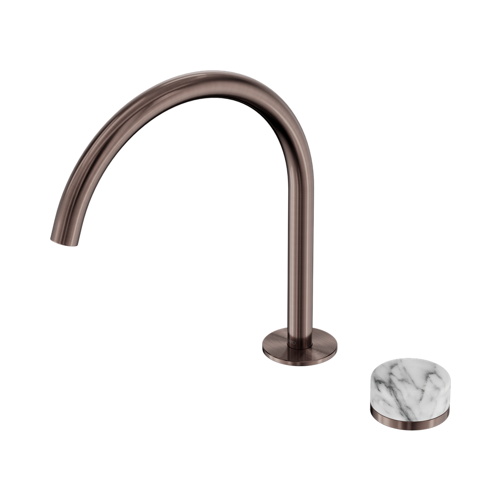 NERO SERENITY PROGRESSIVE BATH/KITCHEN MIXER ARC SPOUT WITH ARABESCATO CORCHIA HANDLE 260MM BRUSHED BRONZE