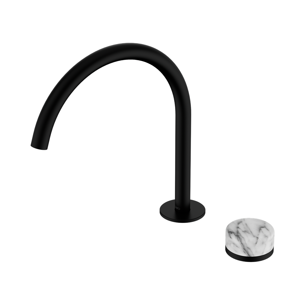 NERO SERENITY PROGRESSIVE BATH/KITCHEN MIXER ARC SPOUT WITH ARABESCATO CORCHIA HANDLE 260MM MATTE BLACK