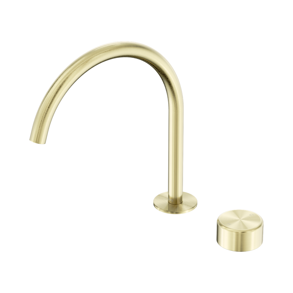 NERO SERENITY PROGRESSIVE BATH/KITCHEN MIXER ARC SPOUT WITH METAL HANDLE 260MM BRUSHED GOLD
