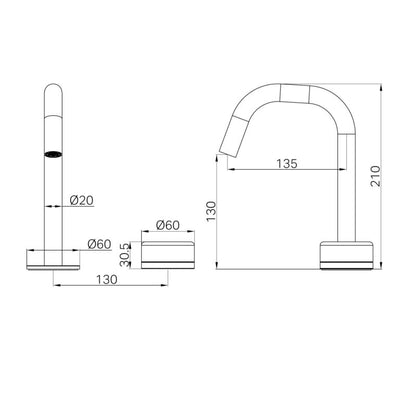 NERO SERENITY PROGRESSIVE BASIN MIXER EDGE SPOUT WITH ARABESCATO CORCHIA HANDLE 210MM CHROME