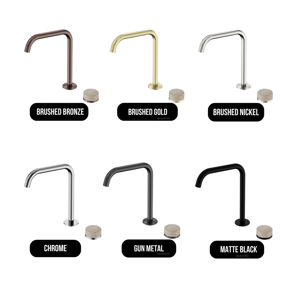 NERO SERENITY PROGRESSIVE BATH/KITCHEN MIXER EDGE SPOUT WITH ROME TRAVERTINE HANDLE 270MM BRUSHED GOLD
