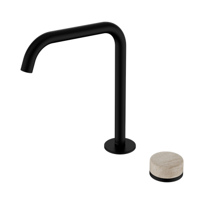 NERO SERENITY PROGRESSIVE BATH/KITCHEN MIXER EDGE SPOUT WITH ROME TRAVERTINE HANDLE 270MM MATTE BLACK