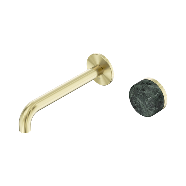 NERO SERENITY PROGRESSIVE WALL BASIN MIXER SPOUT WITH VERDE ALPI HANDLE BRUSHED GOLD (AVAILABLE IN 160MM, 185MM AND 220MM)