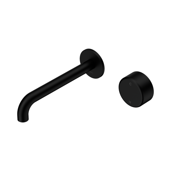NERO SERENITY PROGRESSIVE WALL BASIN MIXER SPOUT WITH METAL HANDLE MATTE BLACK (AVAILABLE IN 160MM, 185MM AND 220MM)