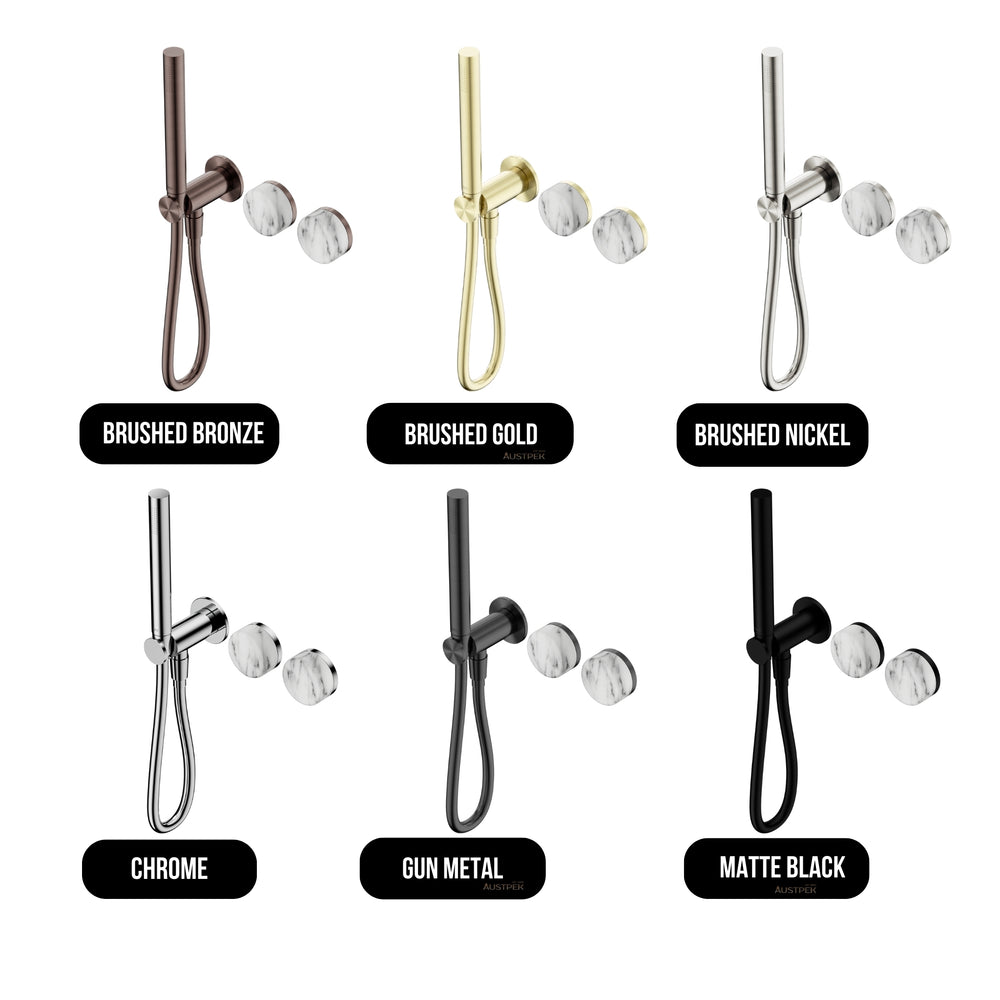NERO SERENITY PROGRESSIVE SHOWER SYSTEM WITH ARABESCATO CORCHIA HANDLE AND SLIM SHOWER BRUSHED GOLD