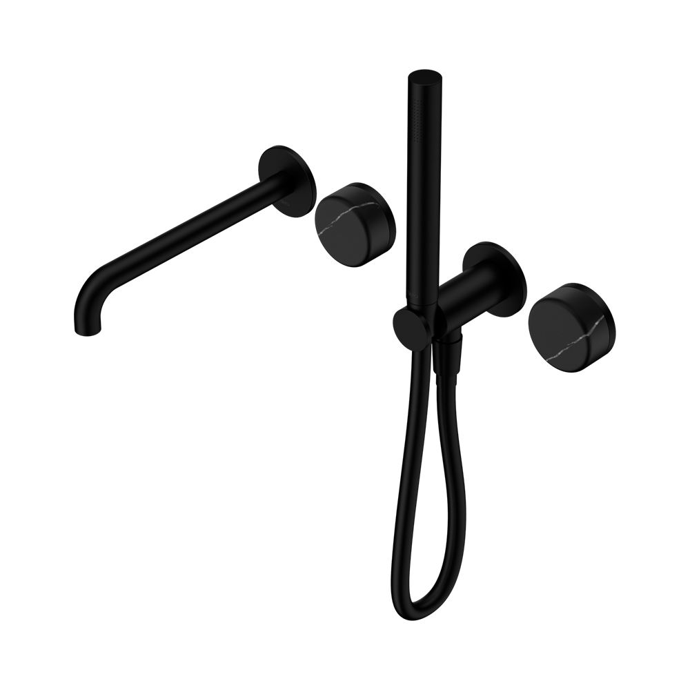 NERO SERENITY PROGRESSIVE SHOWER SYSTEM WITH SPOUT WITH MARQUINA BLACK HANDLE AND SLIM SHOWER MATTE BLACK