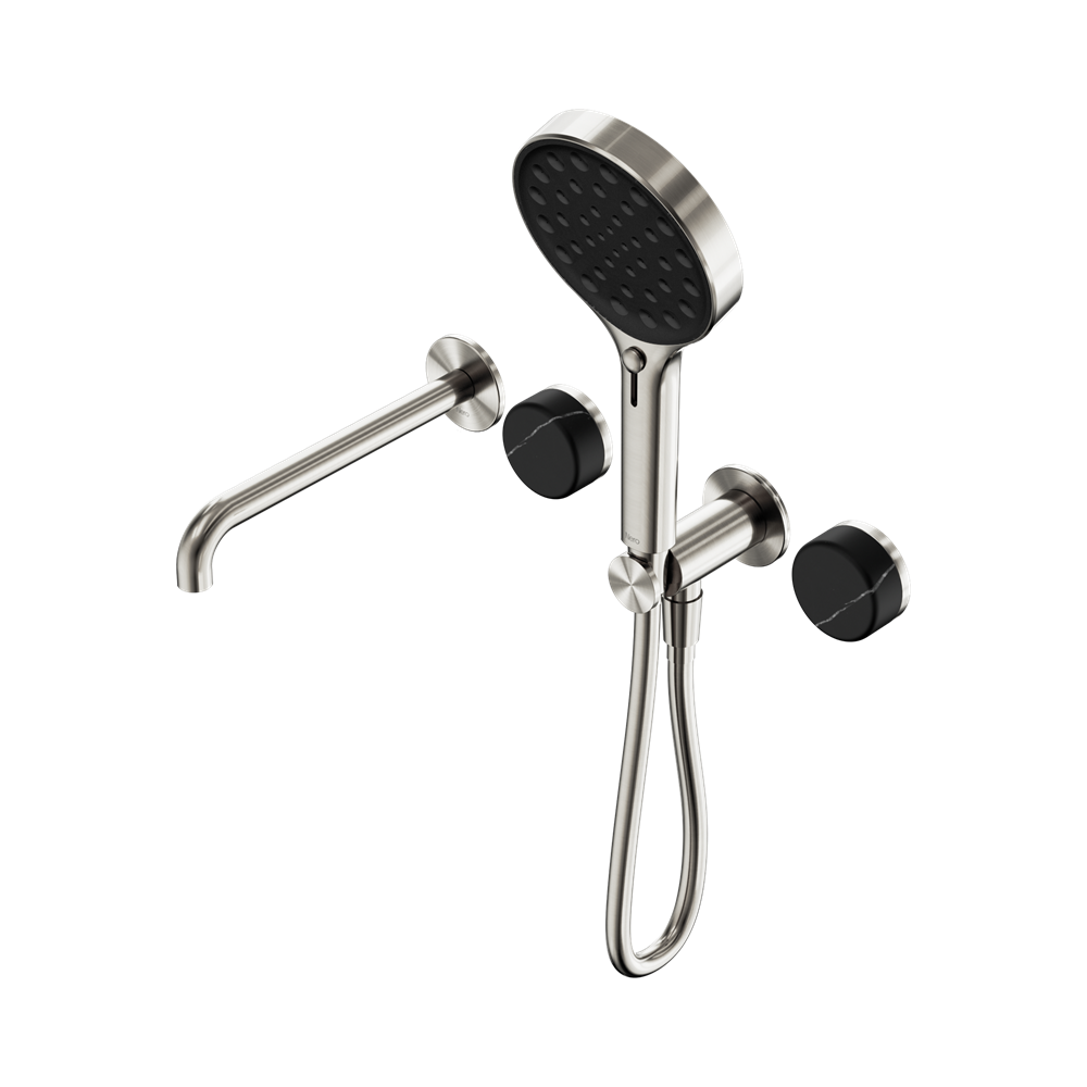 NERO SERENITY PROGRESSIVE SHOWER SYSTEM WITH SPOUT WITH MARQUINA BLACK HANDLE AND SERENITY HAND SHOWER CHROME