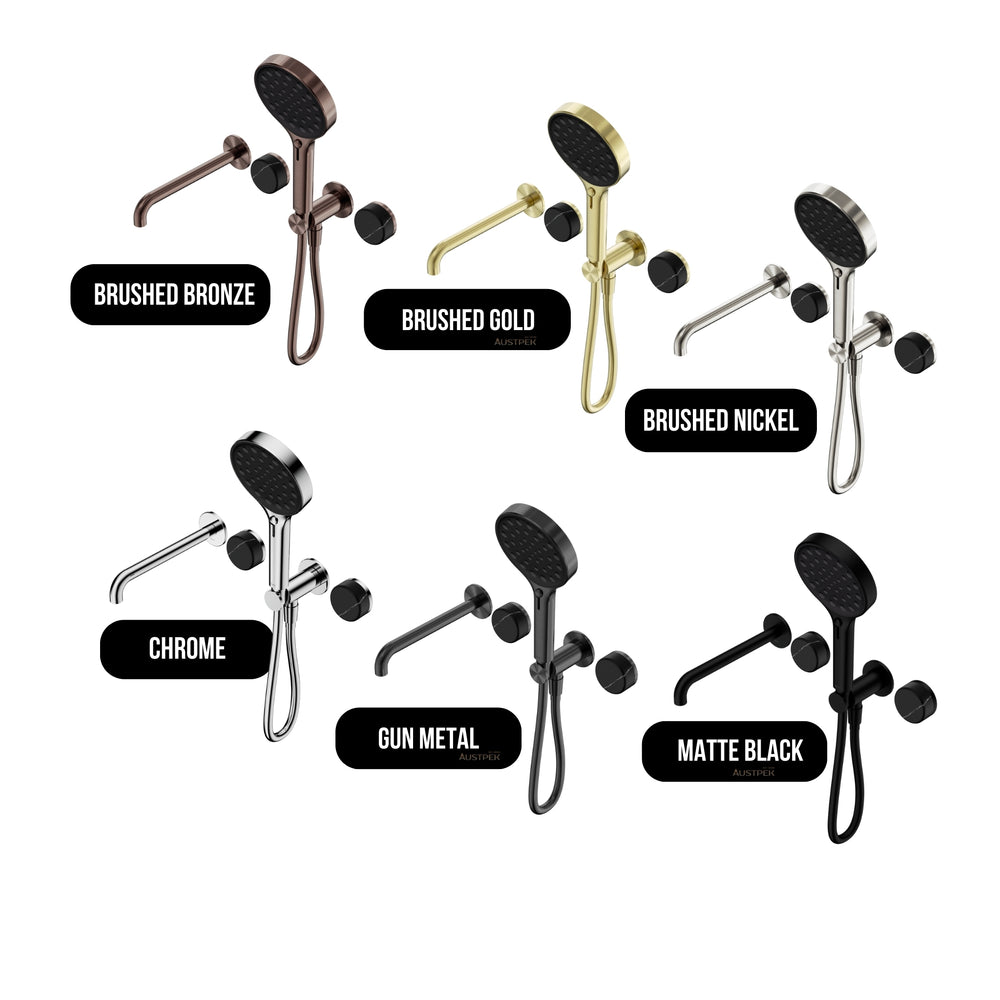 NERO SERENITY PROGRESSIVE SHOWER SYSTEM WITH SPOUT WITH MARQUINA BLACK HANDLE AND SERENITY HAND SHOWER BRUSHED BRONZE