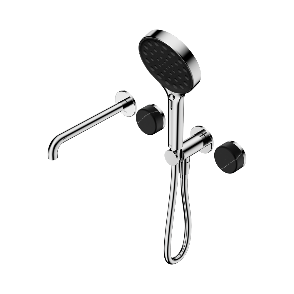 NERO SERENITY PROGRESSIVE SHOWER SYSTEM WITH SPOUT WITH MARQUINA BLACK HANDLE AND SERENITY HAND SHOWER BRUSHED NICKEL