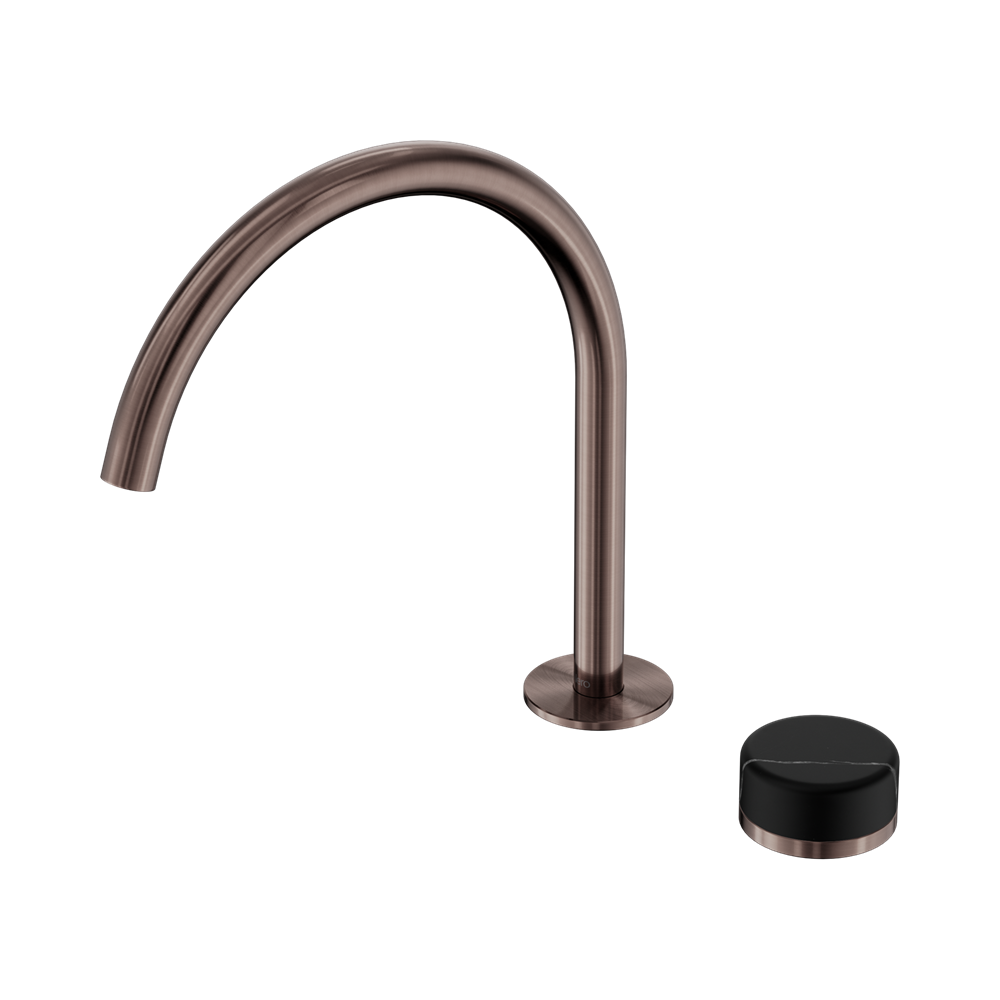 NERO SERENITY PROGRESSIVE BATH/KITCHEN MIXER ARC SPOUT WITH MARQUINA BLACK HANDLE 260MM BRUSHED BRONZE