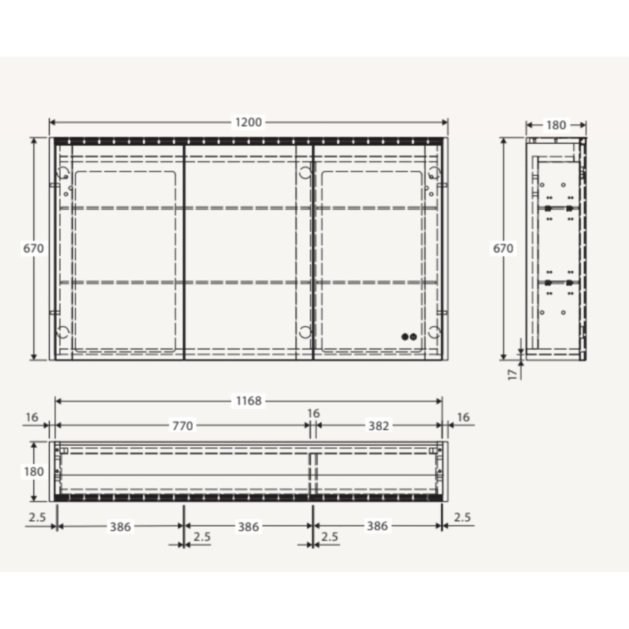FIENZA INDUSTRIAL LED MIRROR SHAVING CABINET WITH SIDE PANELS 1200X670MM