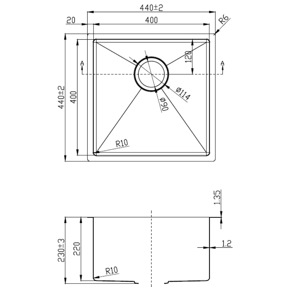 IKON EDEN SINGLE BOWL ABOVE / UNDERMOUNT SINK STAINLESS STEEL 400MM