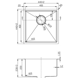 IKON EDEN SINGLE BOWL ABOVE / UNDERMOUNT SINK STAINLESS STEEL 400MM