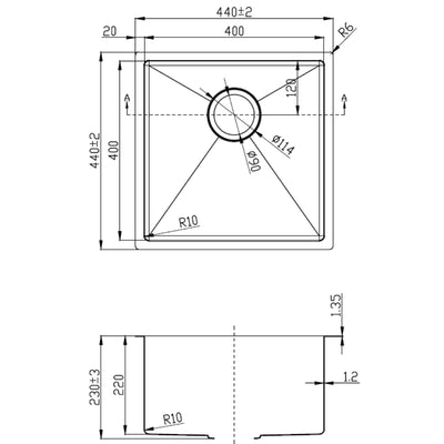IKON EDEN SINGLE BOWL ABOVE / UNDERMOUNT SINK STAINLESS STEEL 400MM