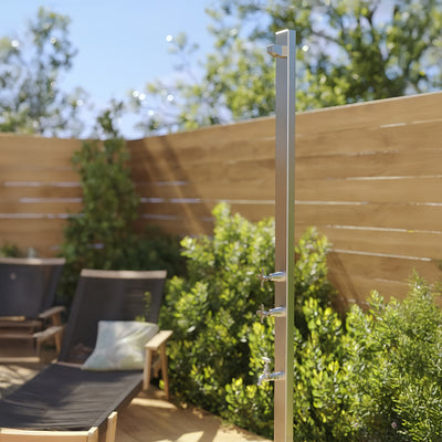 RAINWARE AUSSIE PREMIUM FREESTANDING OUTDOOR HOT AND COLD SHOWER AND COLD FOOTWASH SILVER