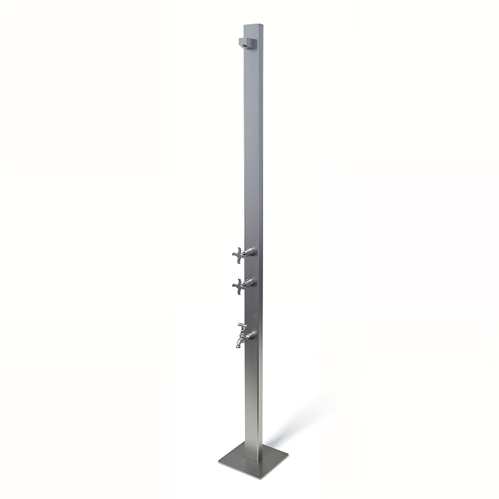 RAINWARE AUSSIE PREMIUM FREESTANDING OUTDOOR HOT AND COLD SHOWER AND COLD FOOTWASH SILVER