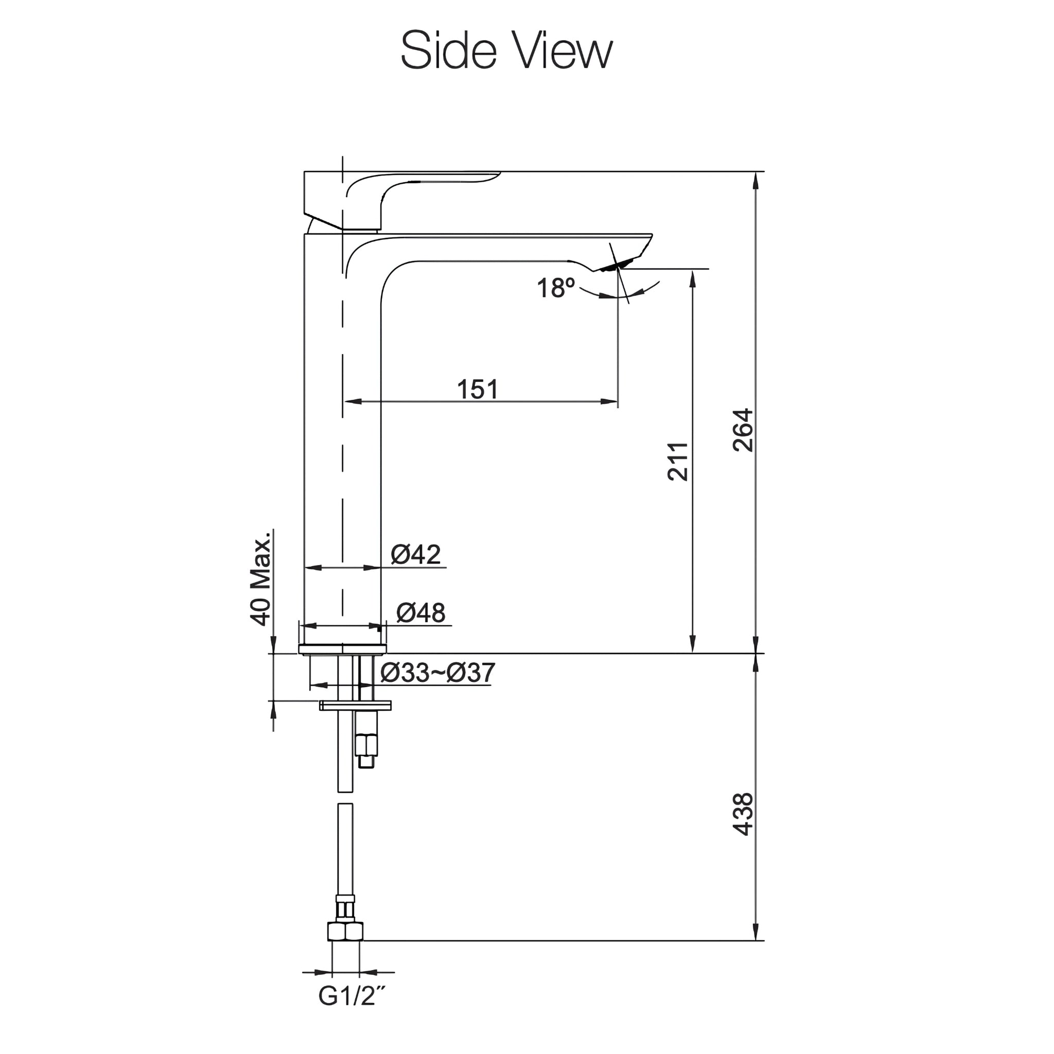 KOHLER ALEO-S TALL BASIN MIXER 264MM MATTE BLACK