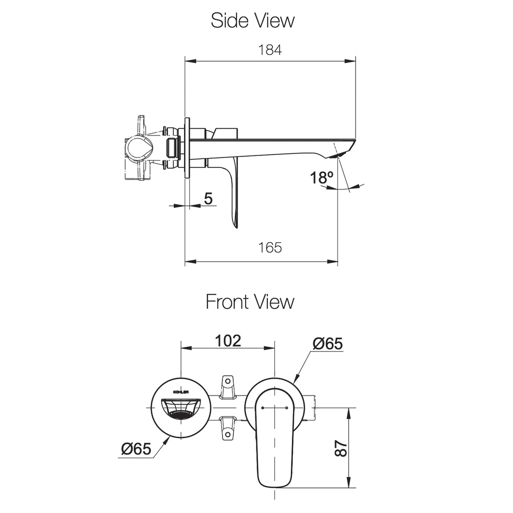 KOHLER ALEO-S WALL BASIN MIXER FULL KIT 165MM CHROME