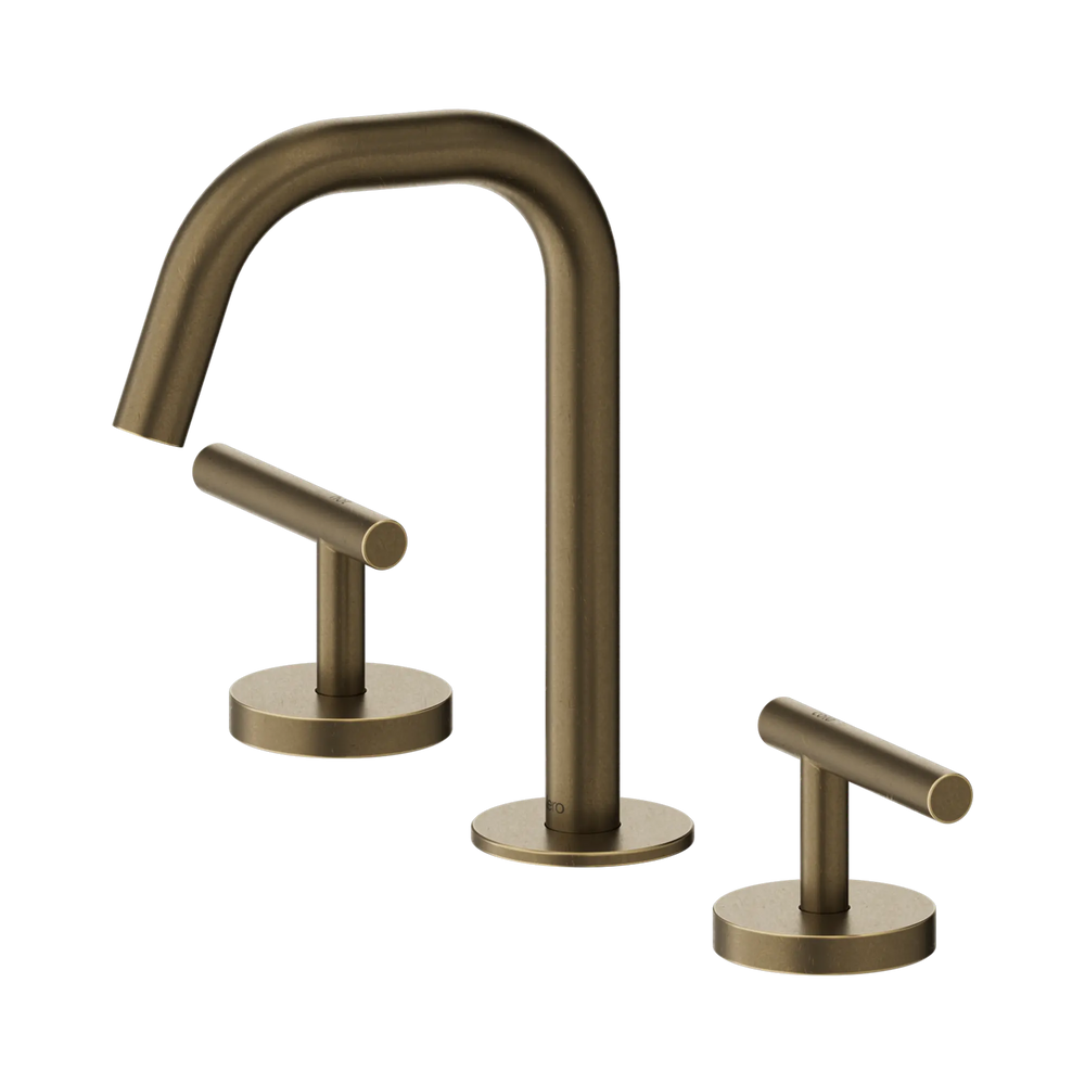 NERO MECCA LEVER BASIN SET EDGE SPOUT TUMBLED ANTIQUE BRASS