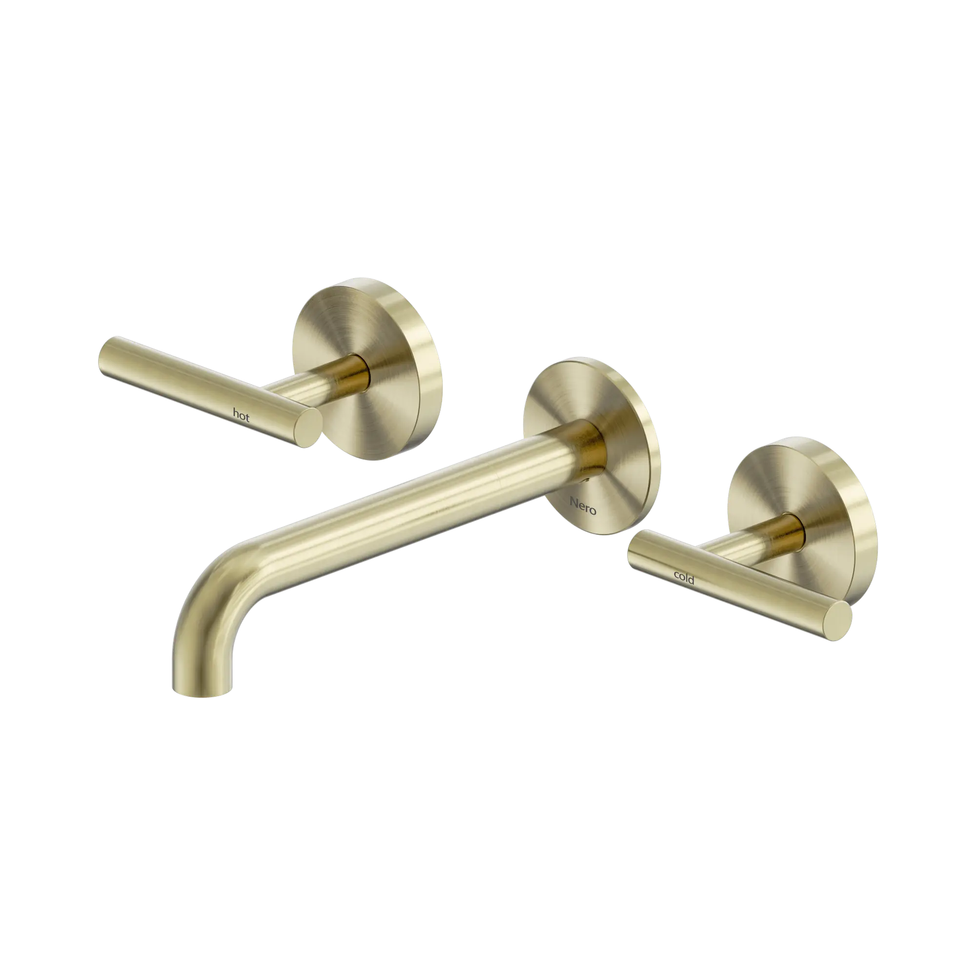 NERO MECCA LEVER WALL BASIN/BATH SET 185MM SPOUT BRUSHED GOLD
