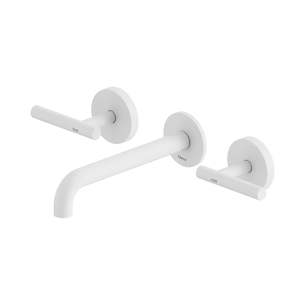 NERO MECCA LEVER WALL BASIN/BATH SET 185MM SPOUT MATTE WHITE