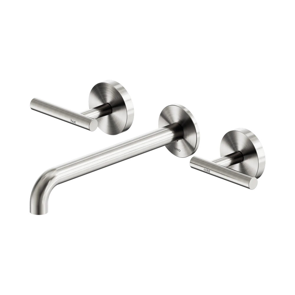 NERO MECCA LEVER WALL BASIN/BATH SET 220MM SPOUT BRUSHED NICKEL