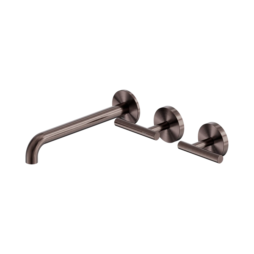 NERO MECCA LEVER WALL BASIN/BATH SET 220MM OFFSET SPOUT BRUSHED BRONZE